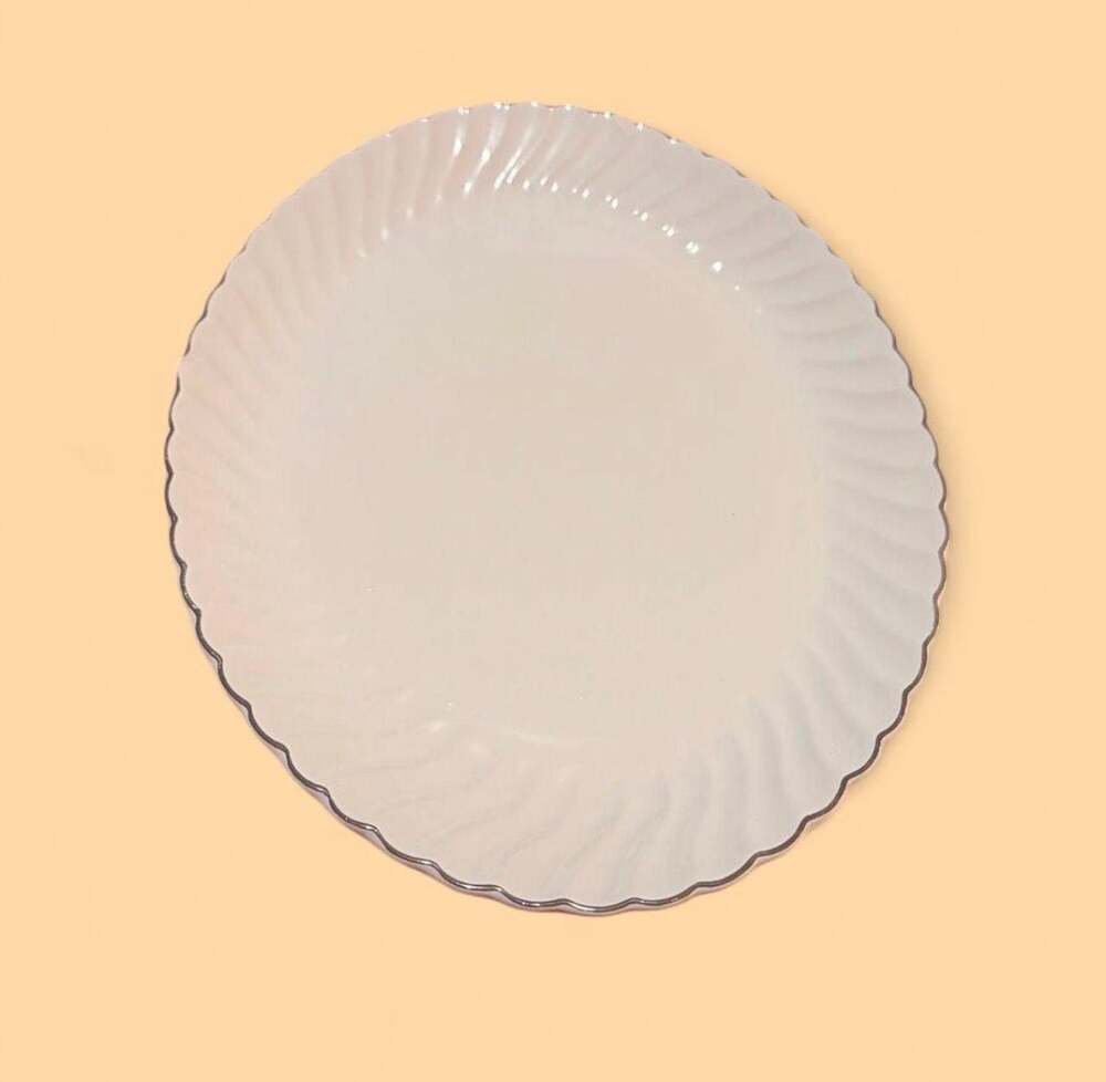 Vintage Scio USA White Swirl Platinum Trim Oval Serving Platter
